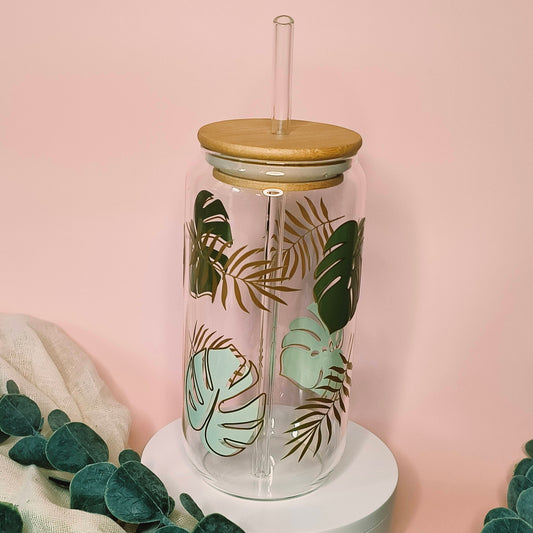 Monstera leaf can glass